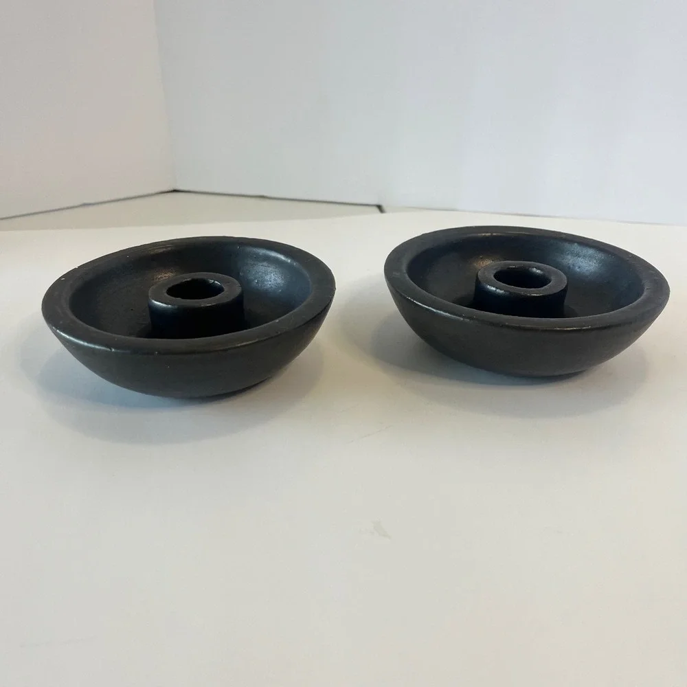 IKEA Black Ceramic Taper Candle Holder Set‎ of 2 Minimalist Scandi 200.294.13